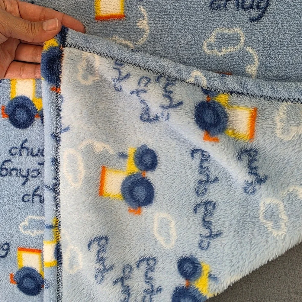 Cutie Pie Baby Blue Train Fleece Blanket Chug Chug 30x36